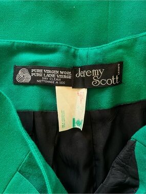 Jeremy Scott Emerald Green Wool Tailored Skirt Designer Power Dressing Sz 12